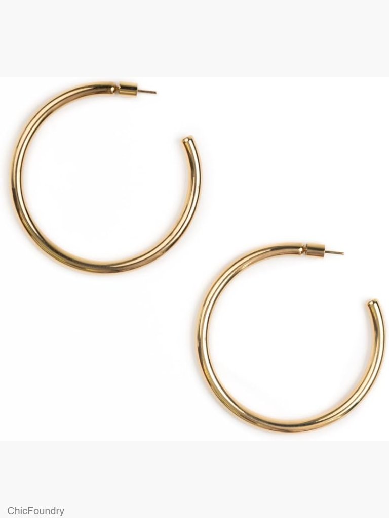 Large Gold Hoop Earrings, 18k Plated, Hypoallergenic, Lightweight, 2 Inch